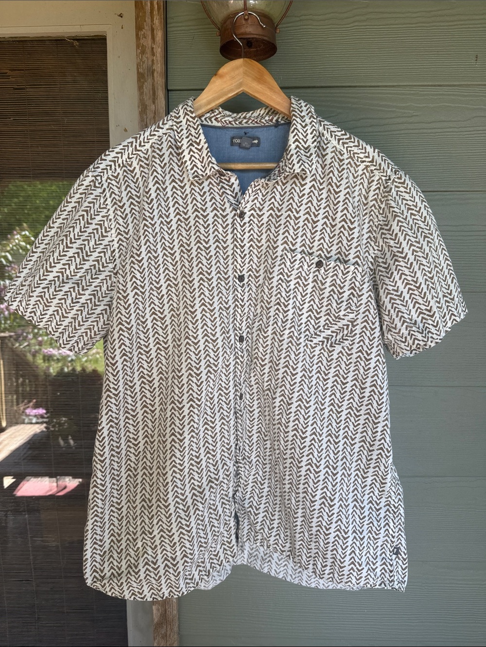 Toad&Co Short-Sleeve Chevron Button-Down Shirt - White & Brown
